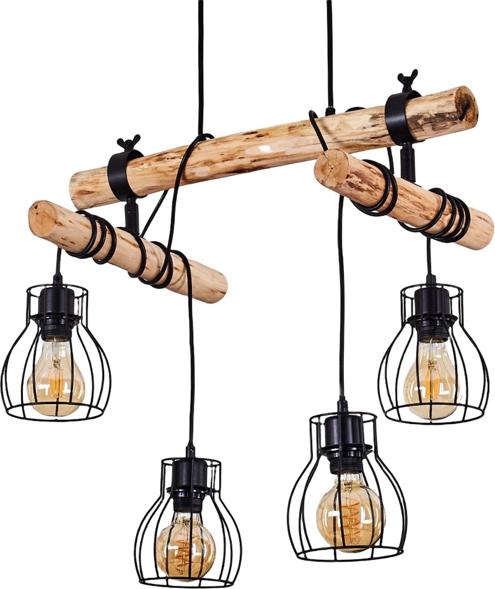 Belanian.nl - Vintage moderne hanglamp zwart, donker hout, 4-lichtbronnen voor Eetkamer, keuken, slaapkamer, woonkamer