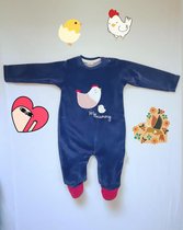 Bebitof Baby Rompertje - Schattig Kleine Kuiken en Moederkloek - Marineblauw - 0-3 Maanden / Pasgeboren  - Fluwelen doek Unisex - Lange mouw Romper