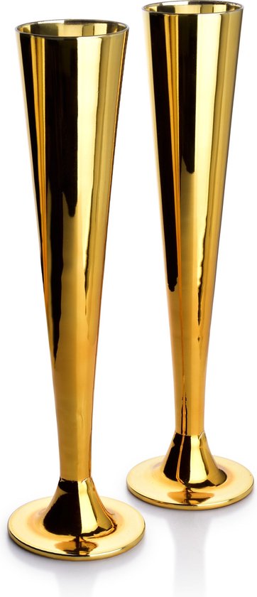 Affekdesign Nayra Gold set van 2 luxe champagne glazen van glas 200ml goud - luxe en elegant design - gemaakt van hoogwaardig glas - komt in een geschenk verpakking