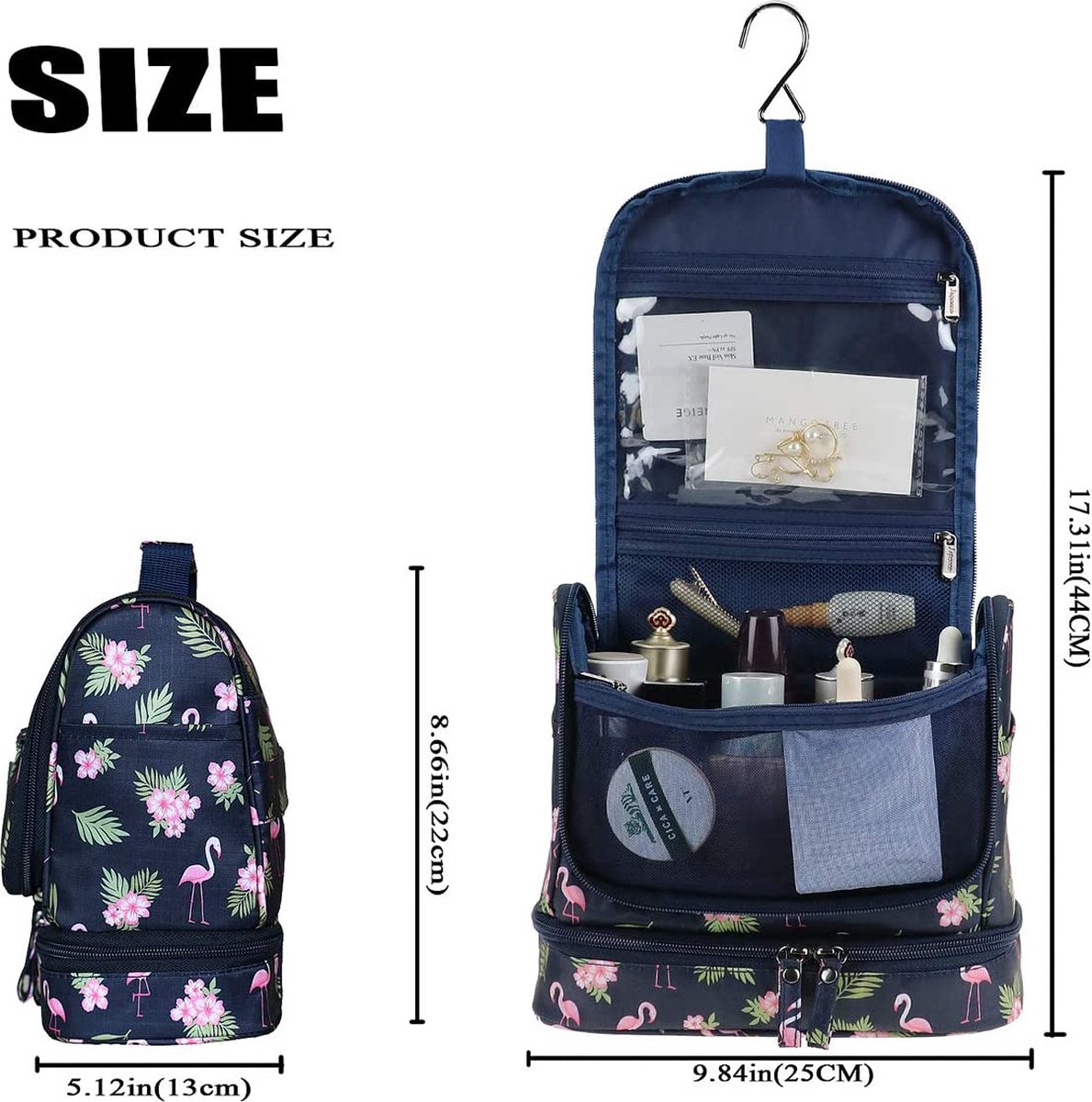 WANDF Grote hangende toilettas voor onderweg, make-uptas, organizer voor cosmetica, voor vrouwen en meisjes