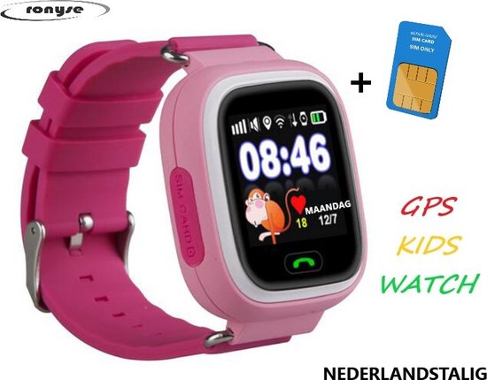 Kinder Smartwatch GPS inclusief Simkaart - Roze - Kinder Horloge - GPS Tracking - Smartwatch voor Kinderen - One Size - Nederlandstalig