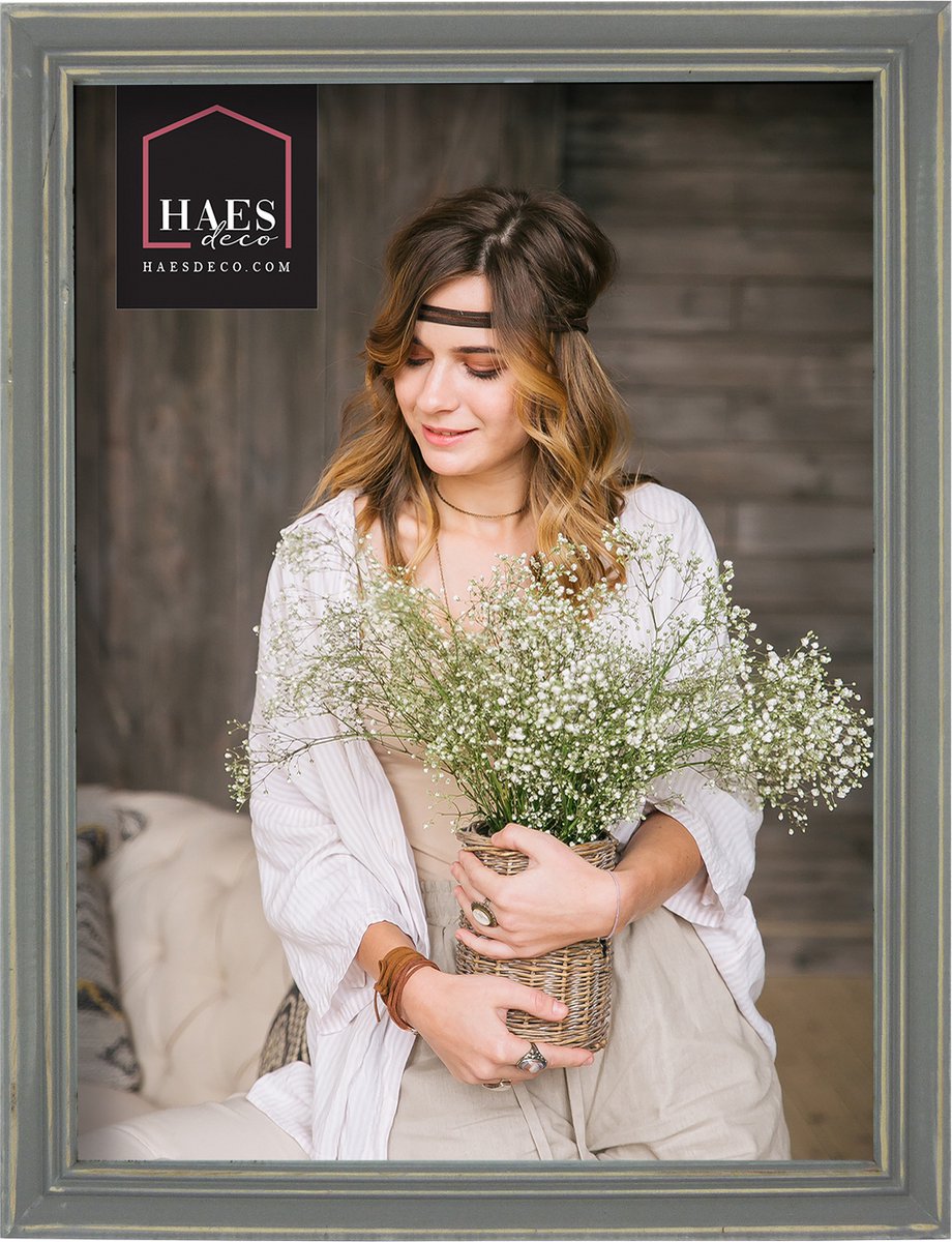HAES DECO - Houten Fotolijst Nancy Vintage Grijs voor 1 foto formaat 20x30 - SP10330