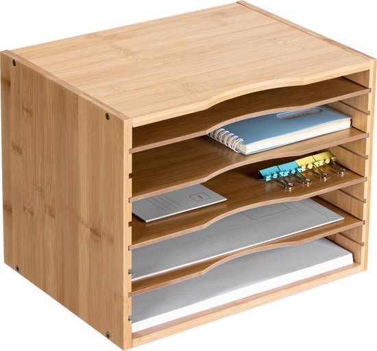 Navaris bamboe bureau organizer tray - 33 x 24,5 x 26 cm - Houd je tafelblad opgeruimd - Voor magazines brieven en schrijfwaren - Bamboehout