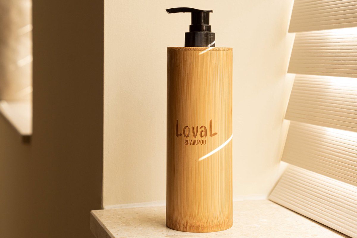 Loval - Shampoo Dispenser met pomp - Bamboe - 200ML