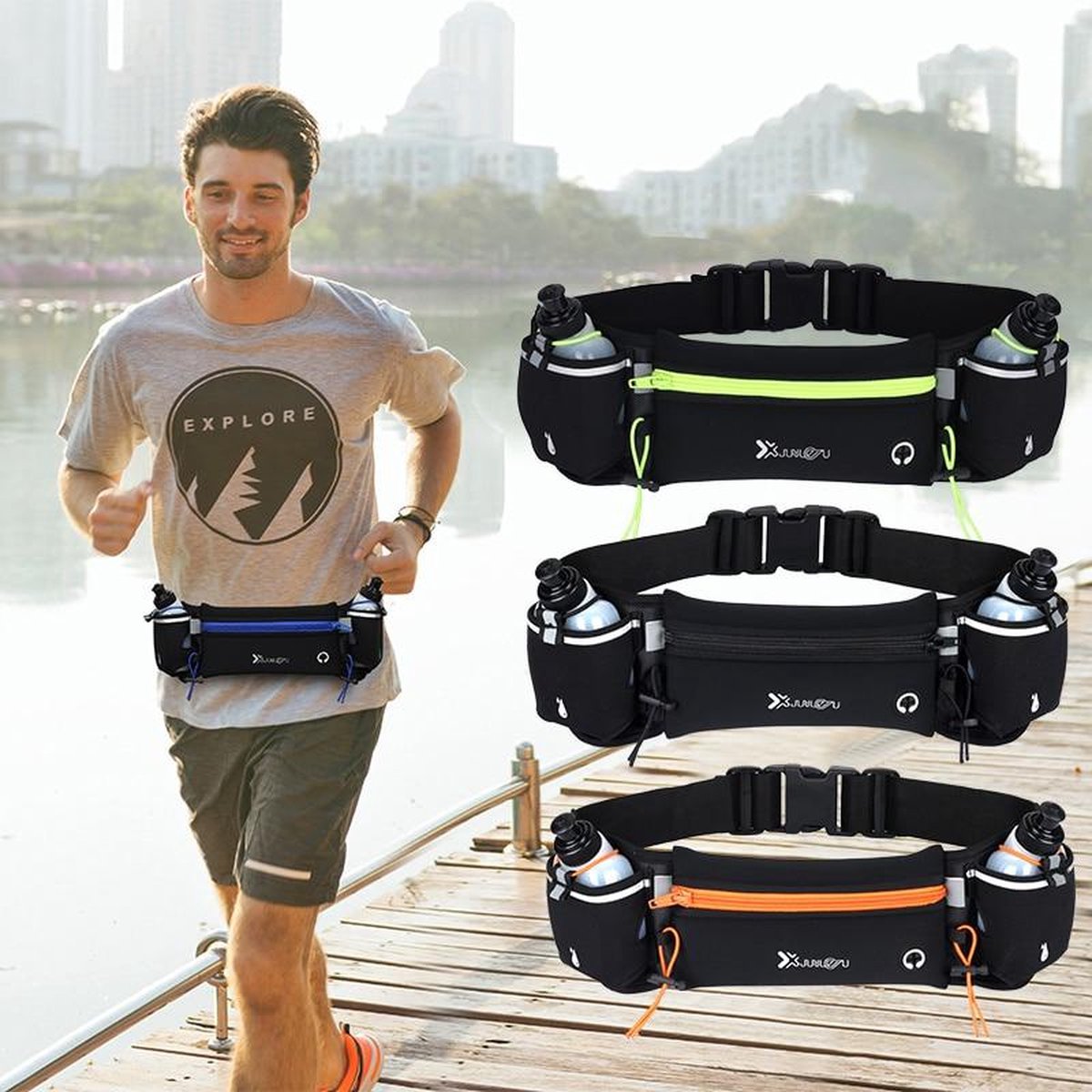 Ceinture De Running KASESSS - 2 Pièces - Réglable, Porte-Bouteille Et Bandes Réfléchissantes - Pour Hommes Et Femmes