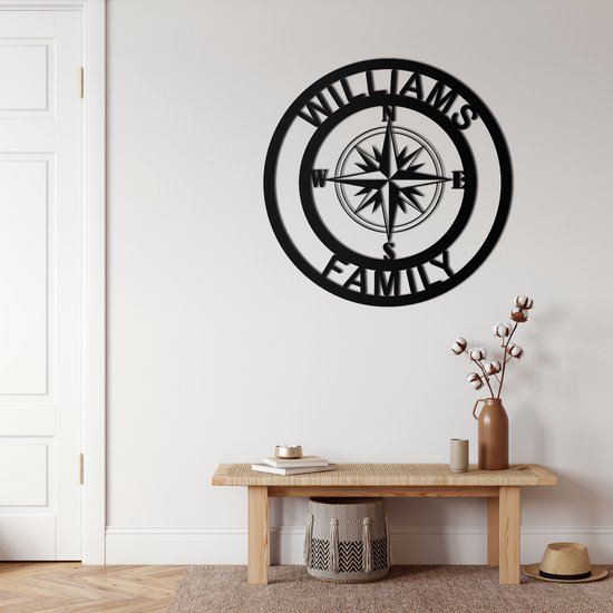 Wanddecoratie | Kompas Monogram / Compass Monogram| Metal - Wall Art | Muurdecoratie | Woonkamer |Zwart| 60x60 cm