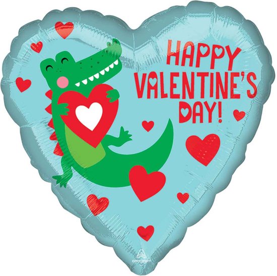 Helium Ballon Happy Valentine’s Day Krokodil - Gevuld met Helium | Boombie© | Verstuurd in sierlijke doos! | Folie Ballon | Valentijnsdag | Valentijn | Liefde