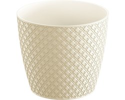 Prosperplast Orient stijl plantenpot kunststof creme wit - D26 cm diameter - H23 cm hoogte - vorstbestendig
