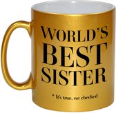 Worlds best sister cadeau koffiemok / theebeker - 330 ml - goudkleurig - Cadeau mok