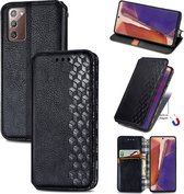 Luxe PU Lederen Ruitpatroon Wallet Case + PMMA Screenprotector voor Galaxy Note 20 4G/5G _ Zwart