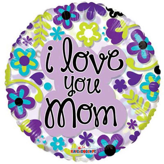 Helium Ballon ‘I Love You Mom’ Bloemetjes - Gevuld met Helium | Boombie© | Verstuurd in sierlijke doos! | Folie Ballon | Moederdag | Mama | Liefde