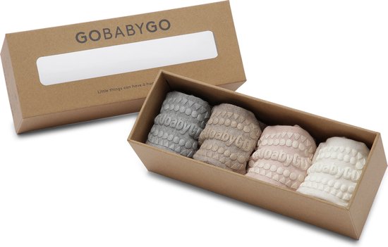 GoBabyGo Combo Box - bamboe antislip sokjes / Soft Pink, Grey Melange, Off White, Sand - 1-2Y / 20-22