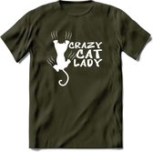 Crazy Cat Lady - Katten T-Shirt Kleding Cadeau | Dames - Heren - Unisex | Kat / Dieren shirt | Grappig Verjaardag kado | Tshirt Met Print | - Leger Groen - L