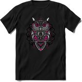 Uil - Dieren Mandala T-Shirt | Roze | Grappig Verjaardag Zentangle Dierenkop Cadeau Shirt | Dames - Heren - Unisex | Wildlife Tshirt Kleding Kado | - Zwart - XL