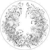 ESTAhome zelfklevende behangcirkel bloemtekeningen zwart wit - 159108 - Ø 70 cm