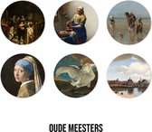 BONT | Onderzetters Oude Meesters - 6 stuks - Meesterwerken - Kunst - Coasters - Forex onderzetters - Rond - Nachtwacht - Melkmeisje - Meisje met de Parel - Zwaan - Gezicht op Delft