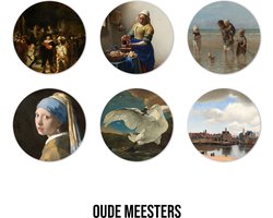BONT | Onderzetters Oude Meesters - 6 stuks - Meesterwerken - Kunst - Coasters - Forex onderzetters - Rond - Nachtwacht - Melkmeisje - Meisje met de Parel - Zwaan - Gezicht op Delft