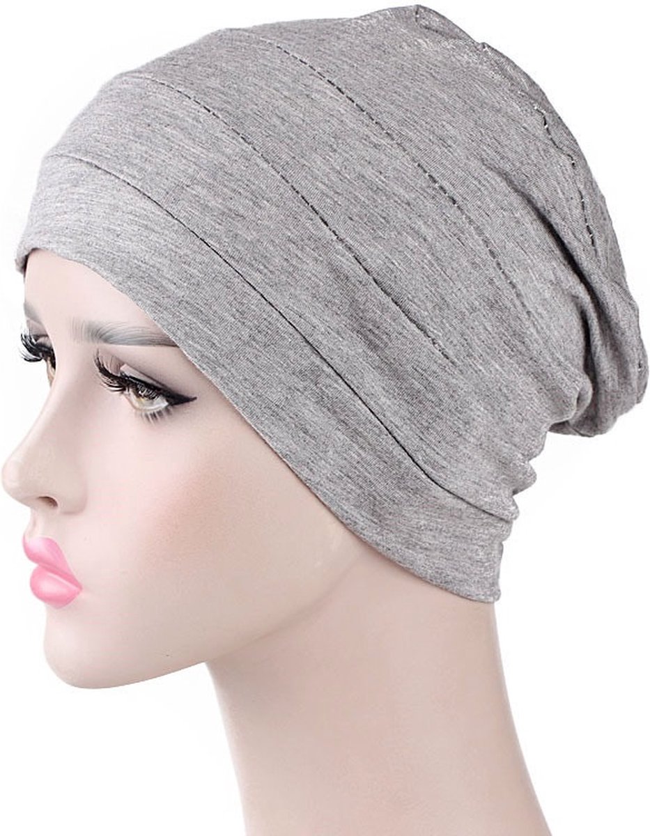 Tulband - Head wrap - Chemo muts – Haarband Damesmutsen - Tulband cap - Hoofddeksel – Beanie - Hoofddoek - Muts - Grijs - Hijab - Slaapmuts - Hoofdwear – Haarverzorging