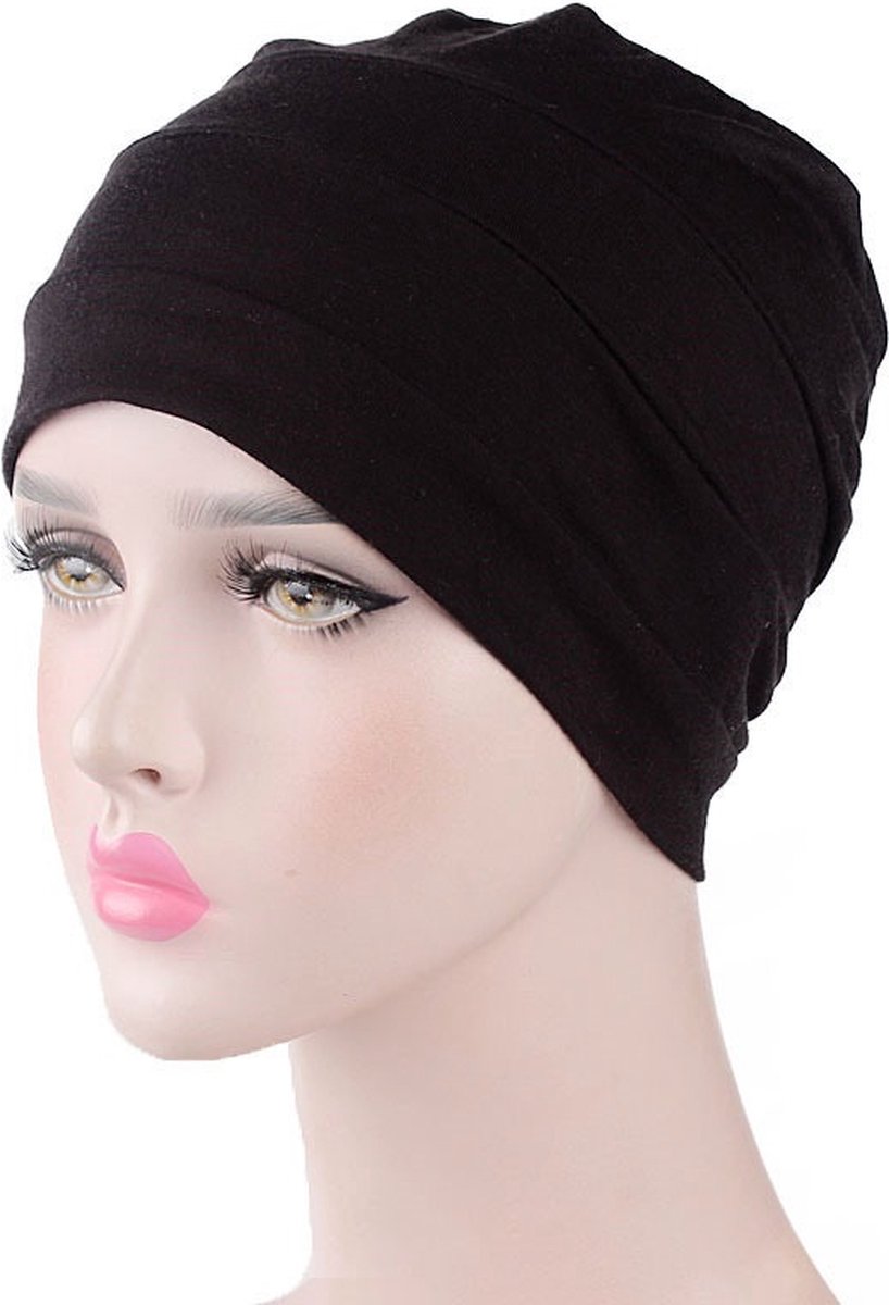 Tulband - Head wrap - Chemo muts – Haarband Damesmutsen - Tulband cap - Hoofddeksel – Beanie - Hoofddoek - Muts - Zwart - Hijab - Slaapmuts - Hoofdwear – Haarverzorging