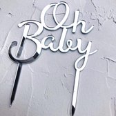Taart Prikker - Baby Topper - Oh Baby - Zilver - Babyshower - Taart topper - Taartdecoratie - Geboorte - Versiering - Gender Reveal - 11 x 16,5 cm