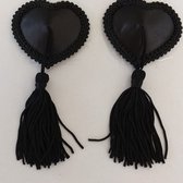 Sexy Tepelhanger - Zwart hartje - afgewerkt met kant - 2 stuks - met koordjes