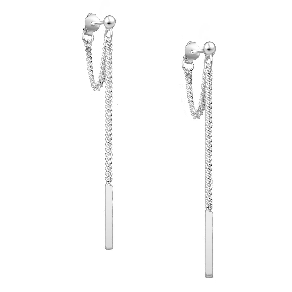 EAR IT UP - Oorbellen - Bar - Luxe kwaliteit - Ketting - Dubbel - 925 sterling zilver - 56 x 2 mm - 1 paar
