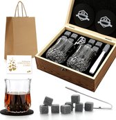 Whiskey Stones cadeauset | Set van 9 herbruikbare koelende whiskyrotsen met ijsklem, wijnflesschenker & opbergzakje, koeling van uw favoriete drank zonder verdunning, heren, dames,