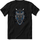 Uil - Dieren Mandala T-Shirt | Blauw | Grappig Verjaardag Zentangle Dierenkop Cadeau Shirt | Dames - Heren - Unisex | Wildlife Tshirt Kleding Kado | - Zwart - XXL