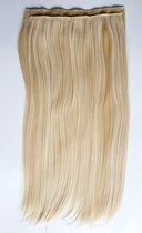 Clip in hairextension 1 baan stijl licht goud blond wit blond mix lang krullen en stijlen mogelijk tot 130 graden extra vol