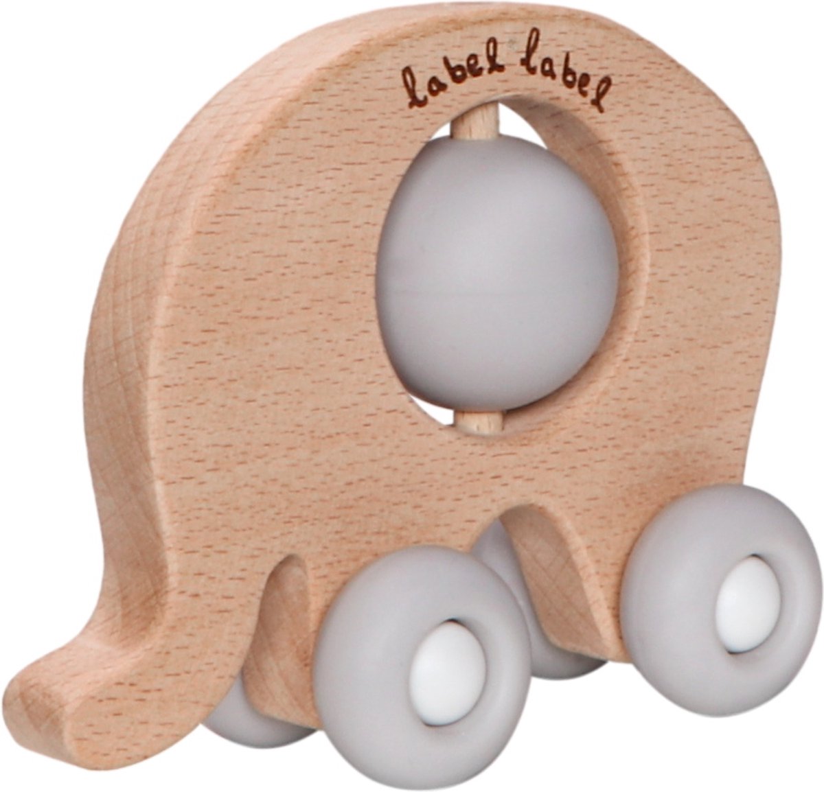 Label Label Olifant Grijs Hout & Silicone Bijtspeeltje op Wielen LLST-15249