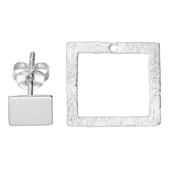 EAR IT UP - Boucles d'oreilles d'oreilles - Carré - Veste - Mat - Argent 925 - 16 x 14 mm - 1 paire