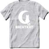 Nachtkat- Katten T-Shirt Kleding Cadeau | Dames - Heren - Unisex | Kat / Dieren shirt | Grappig Verjaardag kado | Tshirt Met Print | - Licht Grijs - Gemaleerd - M