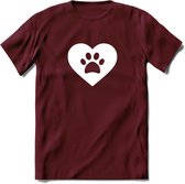 Cat Love Paw - Katten T-Shirt Kleding Cadeau | Dames - Heren - Unisex | Kat / Dieren shirt | Grappig Verjaardag kado | Tshirt Met Print | - Burgundy - XL
