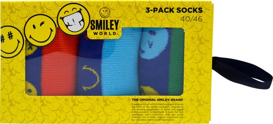 Smiley world socks - giftbox sokken - 3 paar - maat 40/46 - Gekleurde grappige heren sokken geschenkdoos - Happy smiley Socks- 80% hoogwaardige katoen