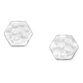 EAR IT UP - Oorbellen - Hexagon - Hammered - Push back oorknopjes - 925 sterling zilver - 12 x 11 mm - 1 paar