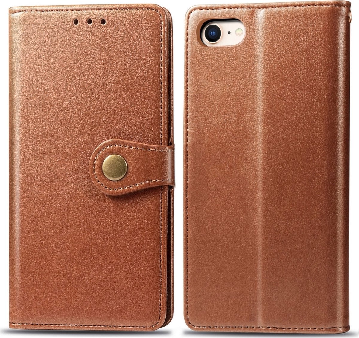 Mobigear Telefoonhoesje geschikt voor Apple iPhone 7 Hoesje | Mobigear Snap Button Bookcase Portemonnee | Pasjeshouder voor 3 Pasjes | Telefoonhoesje voor Pinpas / OV Kaart / Rijbewijs - Cognac