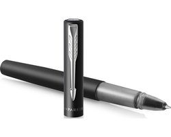 Vector XL rollerballpen | metallic zwarte lak op messing met chroom detail | fijne penpunt met zwarte inkt navulling | cadeauverpakking