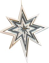 Decoratie houten Kerst ster 4-zijdig 30cm