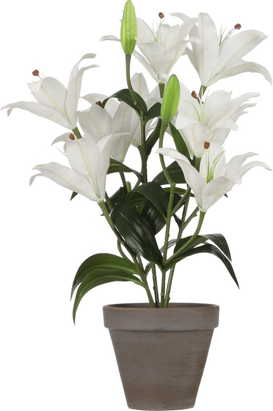 Witte Tigerlily / Tiger Lily plante artificielle 47 cm en pot en plastique gris - plantes Plantes artificielles/ faux