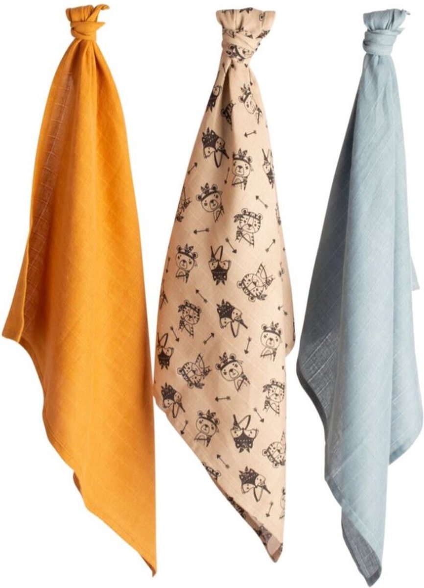 Bambino Hydrofiele luiers - okergeel, beige, lichtblauw - 3 stuks Bambino Hydrofiele luiers - okergeel, beige, lichtblauw - 3 stuks