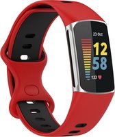 Mobigear Dotted Siliconen Bandje voor Fitbit Charge 5 - Zwart / Rood