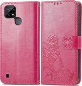 Realme C21Y Hoesje - Mobigear - Clover Serie - Kunstlederen Bookcase - Magenta - Hoesje Geschikt Voor Realme C21Y