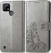 Realme C25Y Hoesje - Mobigear - Clover Serie - Kunstlederen Bookcase - Grijs - Hoesje Geschikt Voor Realme C25Y