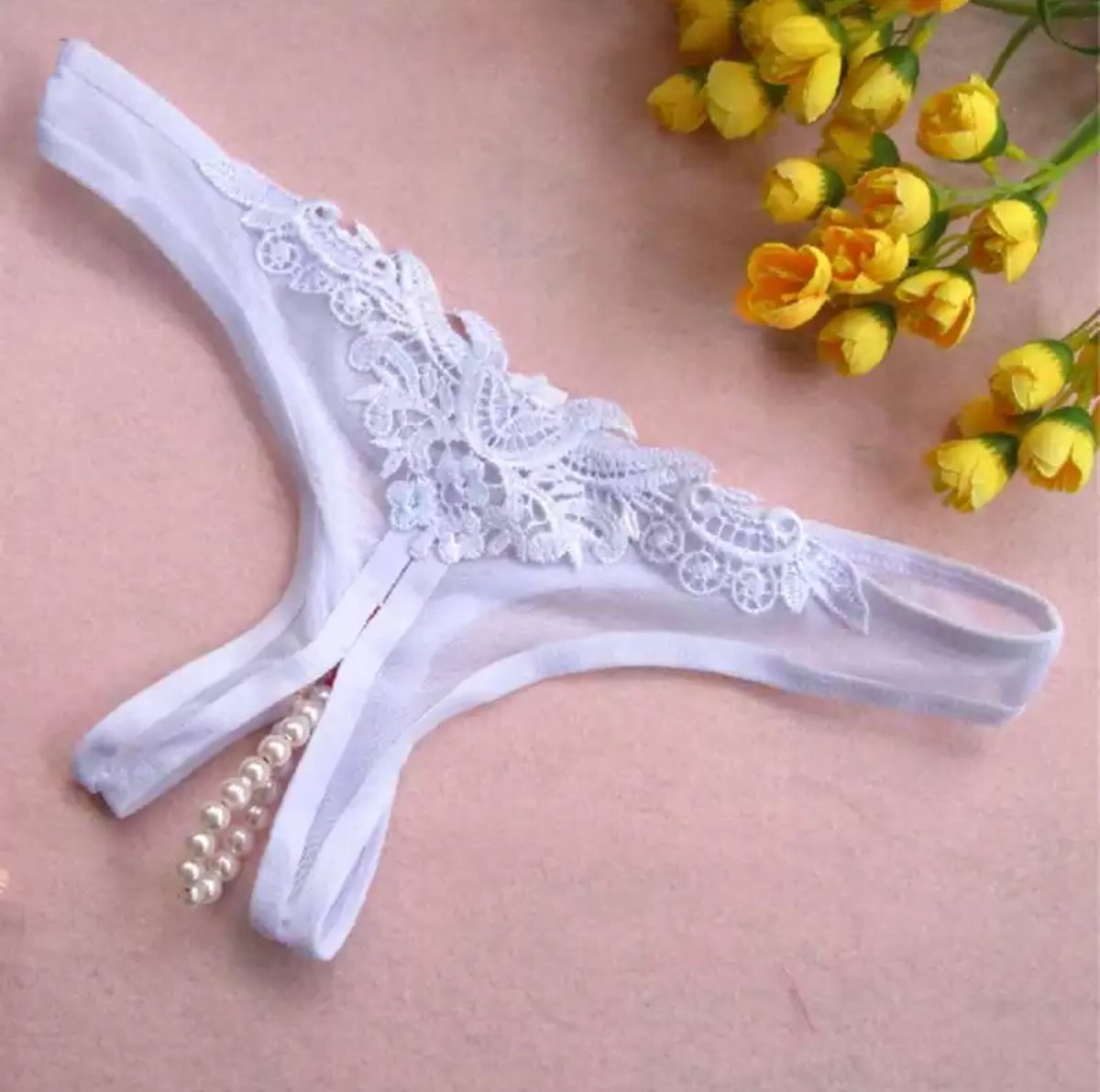 Parel string - Sexy string - Wit - Peek-a-boo string - Erotiek - Sexy - Thong - G-string - Open string