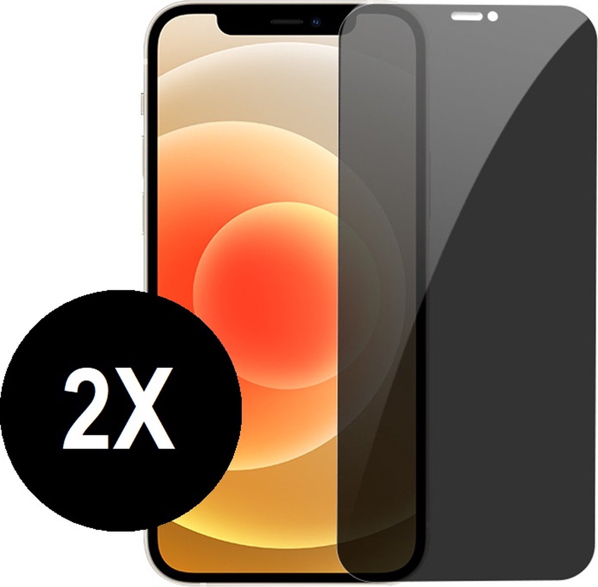 Screenprotector geschikt voor iPhone 12 - Privacy screen protector -screenprotector - Tempered glass - 2 stuks