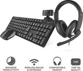 Trust Qoby 4-in-1 Home Office Set met Webcam, headset, toetsenbord (azerty) en muis