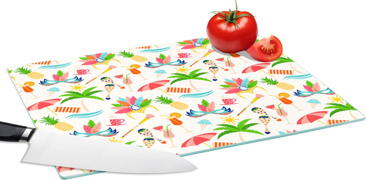 Glazen Snijplank - 39x28 - Patroon - Brazilië - Carnaval - Snijplanken Glas