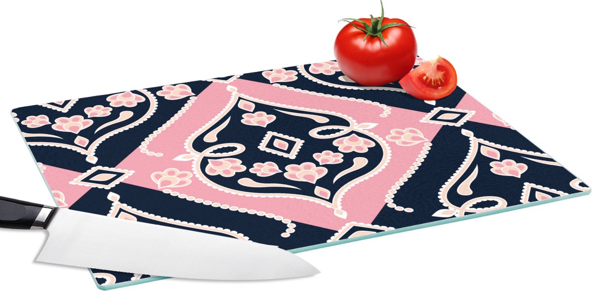 Glazen Snijplank - 39x28 - Bloemen - Roze - Ornament - Design - Snijplanken Glas