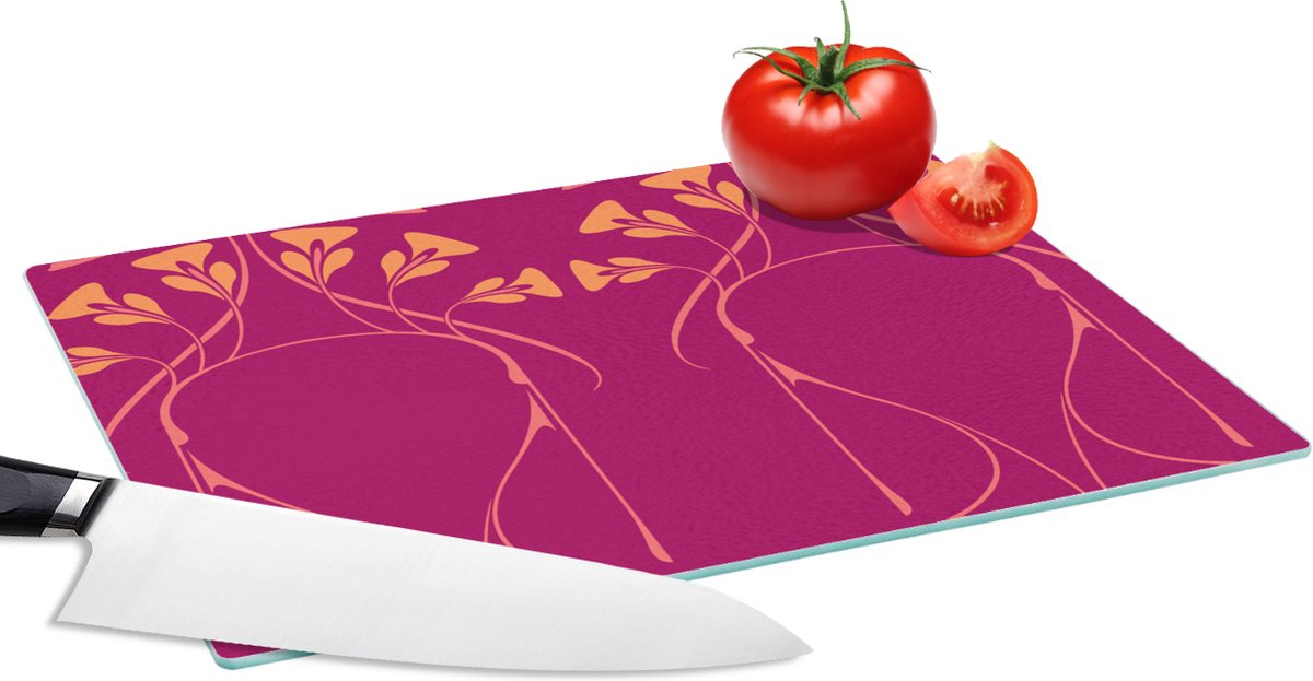 Glazen Snijplank - 28x20 - Roze - Oranje - Jugendstil - Patronen - Snijplanken Glas