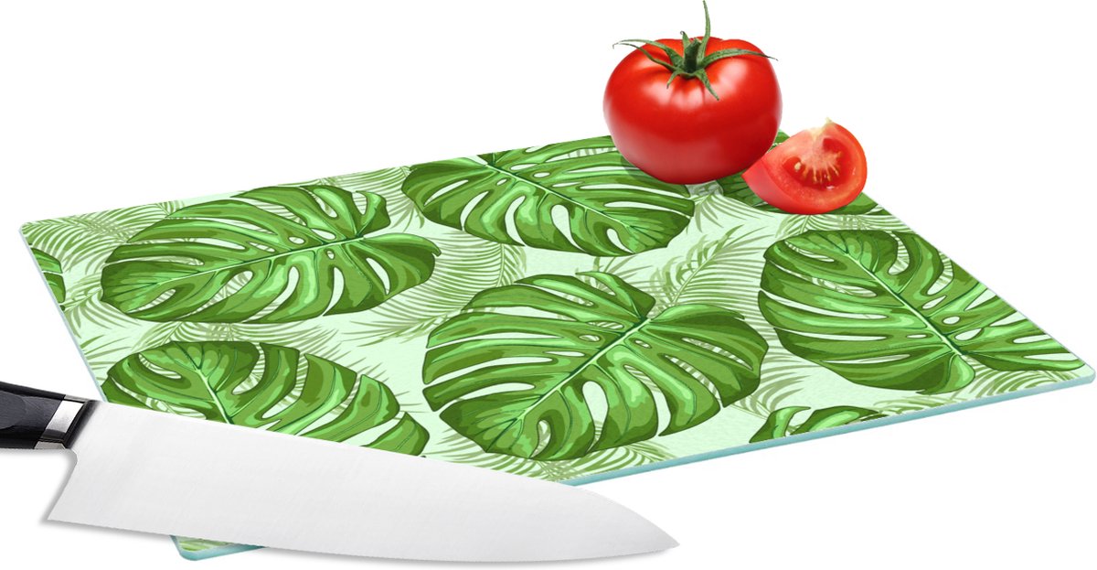 Glazen Snijplank - 28x20 - Monstera - Palmblad - Patronen - Snijplanken Glas